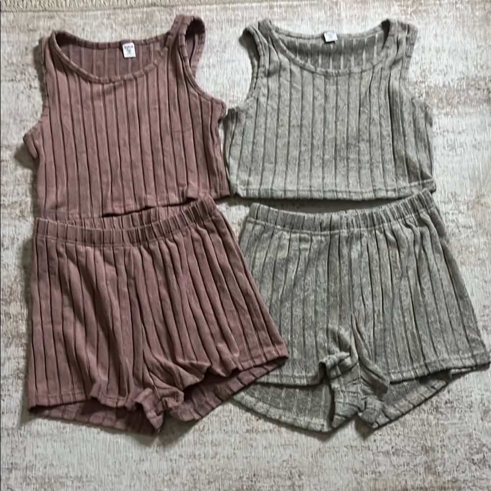 Ribbed Tank and Shorts Set in Pink and Gray